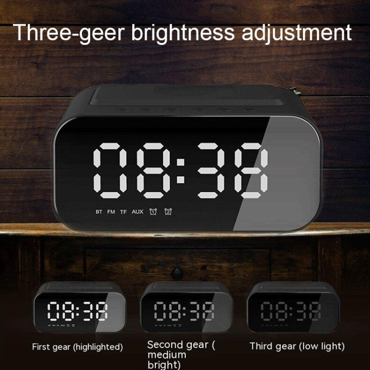 BT510 15W LED Clock Wireless Charging Bluetooth Speaker Multifunctional Smart Mirror Alarm Clock Audio(Iron Black) - Desktop Speaker by PMC TechLife | Online Shopping South Africa | PMC TechLife