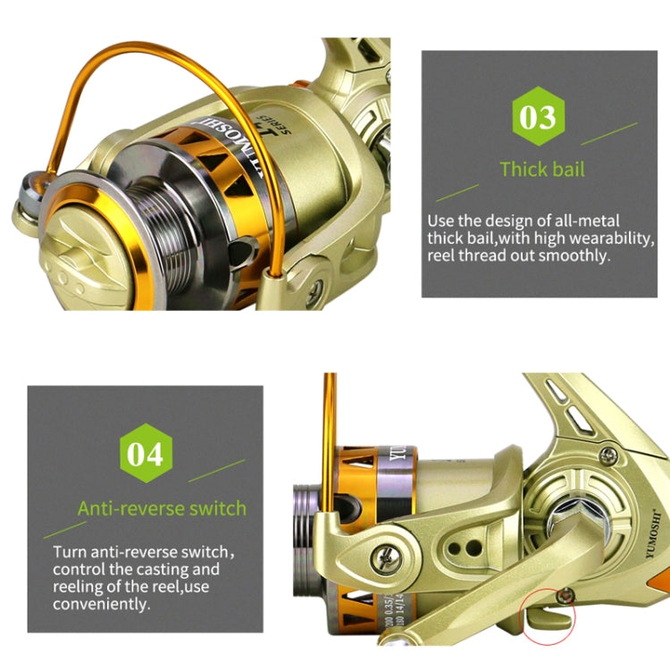 YUMOSHI JF2000 Spinning Fishing Reel 5.2:1 Gear Ratio Metal Spool Saltwater Fishing Tools - Fishing Reels by YUMOSHI | Online Shopping South Africa | PMC Jewellery | Buy Now Pay Later Mobicred