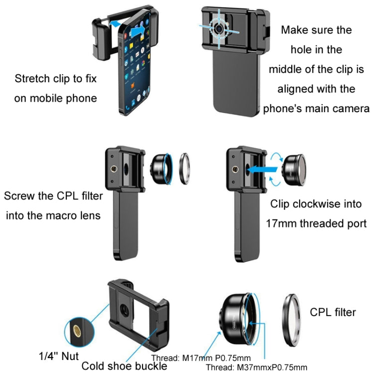 APEXEL CM-HB100CPL HB100mm HD External Macro Mobile Phone Lens with CPL(Black) - free shipping - PMC TechLife - Order now!