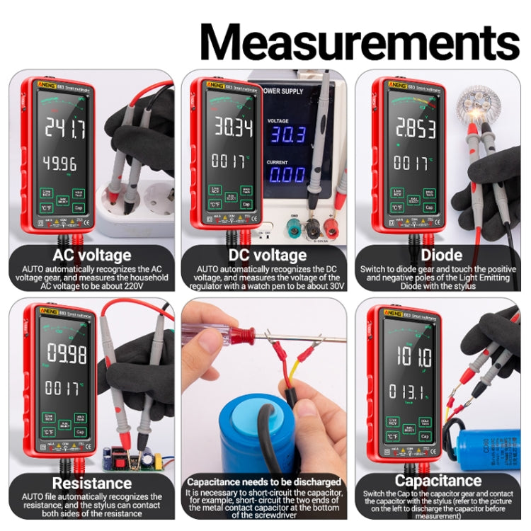 ANENG 683 Smart Touch Screen Automatic Range Rechargeable Multimeter(Black) - Digital Multimeter by ANENG | Online Shopping South Africa | PMC TechLife | Buy Now Pay Later Mobicred