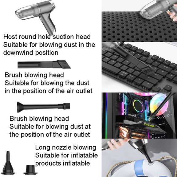 SUITU ST-6671 Wireless Car Vacuum Cleaner Small Handheld Blowing and Suction Dual Use, Style: Brushless Silver Gray+Floor Brush