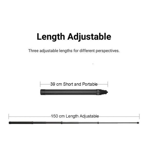 1.5m Carbon Fiber Extended Monopod Invisible Selfie Stick For Insta360  / DJI Action / GoPro / Xiao Yi Sports Camera