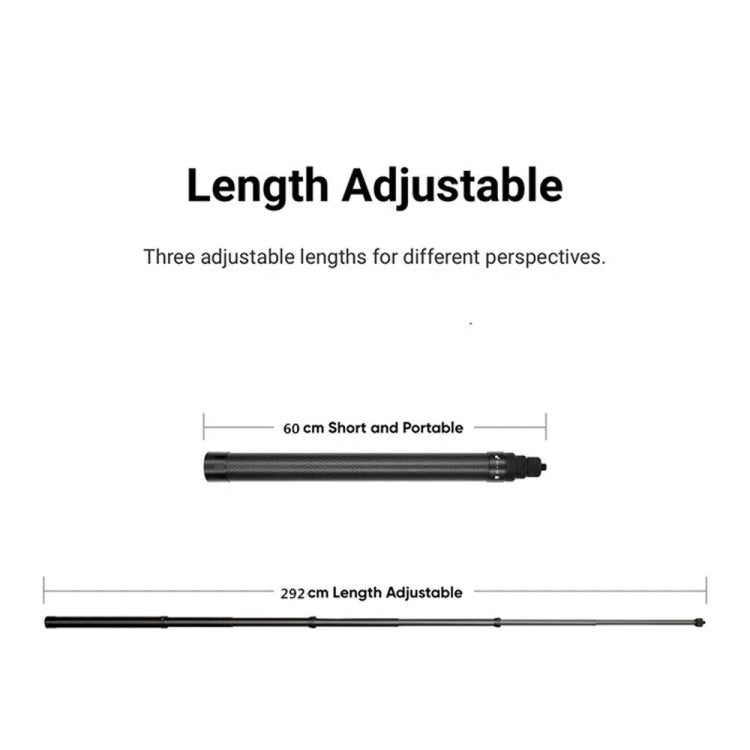 3m Carbon Fiber Extended Monopod Invisible Selfie Stick For Insta360  / DJI Action / GoPro / Xiao Yi Sports Camera