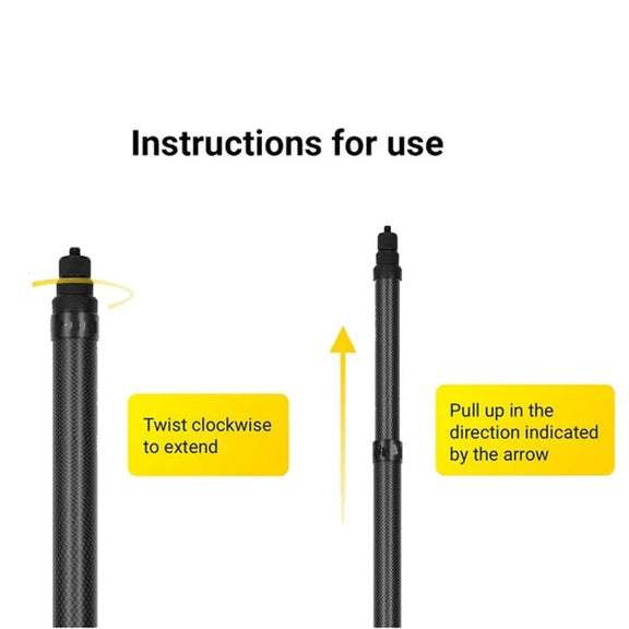 3m Carbon Fiber Extended Monopod Invisible Selfie Stick For Insta360  / DJI Action / GoPro / Xiao Yi Sports Camera