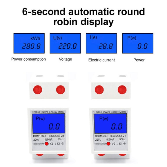 DDM15SD 20 (80) A Single-phase Multi-function Rail Meter with Backlight LCD Display