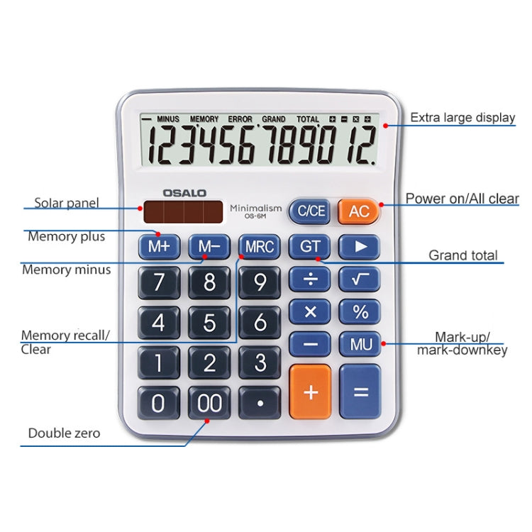 OSALO OS-6M 12-digit Office Desktop Calculator Solar Dual Power Calculator - free shipping - PMC Jewellery - Order now!