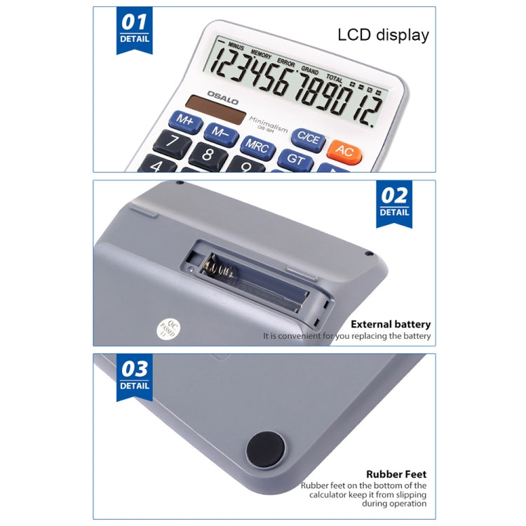 OSALO OS-6M 12-digit Office Desktop Calculator Solar Dual Power Calculator - free shipping - PMC Jewellery - Order now!