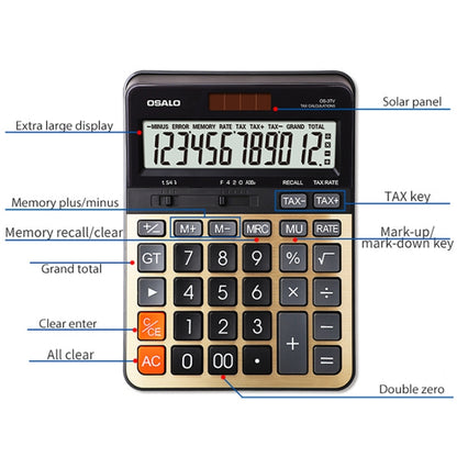 OSALO OS-3TV 12-digit LCD Screen Solar Dual Power Supply Desktop Calculator - free shipping - PMC Jewellery - Order now!