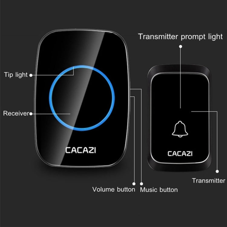 CACAZI A06-DC 1 to 2 Battery Smart Home Wireless Waterproof Doorbell(Black) - free shipping - PMC TechLife - Order now!