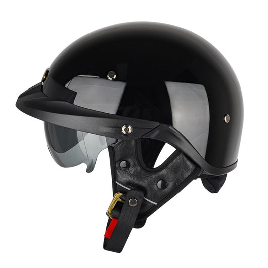 SOMAN Motorcycle Half Helmet Adjustable Helmet With Inner Mirror, Size: XL(Bright Black) - free shipping - PMC Jewellery - Order now!