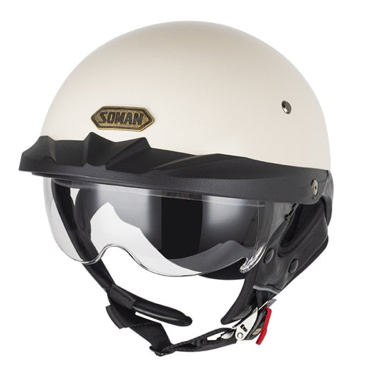SOMAN Motorcycle Half Helmet Adjustable Helmet With Inner Mirror, Size: XXL(White with Transparent Mirror) - free shipping - PMC Jewellery - Order now!