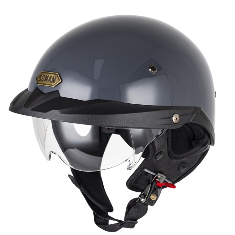 SOMAN Motorcycle Half Helmet Adjustable Helmet With Inner Mirror, Size: XXL(Cement Gray with Transparent Mirror) - free shipping - PMC TechLife - Order now!