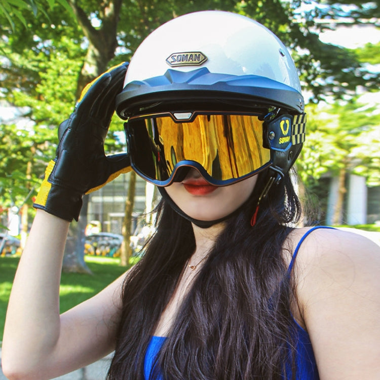 SOMAN Motorcycle Half Helmet Adjustable Helmet With Inner Mirror, Size: L(Bright Black) - free shipping - PMC TechLife - Order now!