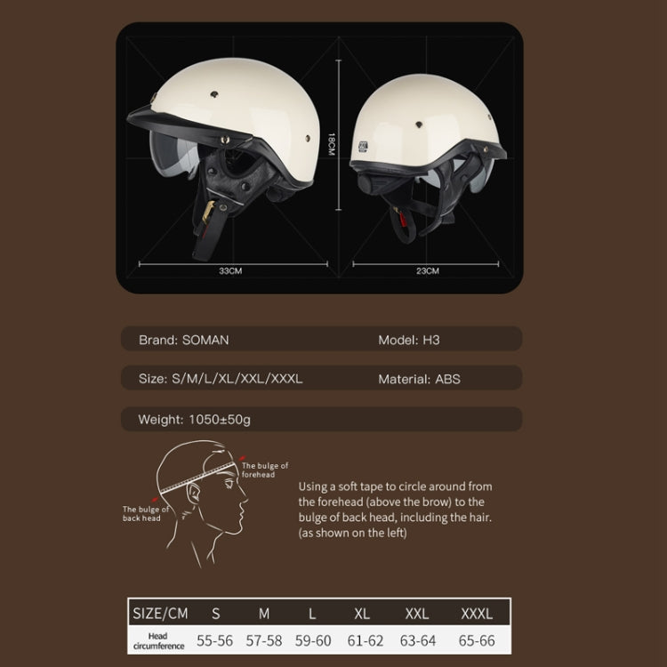 SOMAN Motorcycle Half Helmet Adjustable Helmet With Inner Mirror, Size: XXL(Cement Gray with Transparent Mirror) - free shipping - PMC TechLife - Order now!
