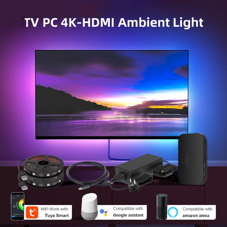 HDMI 2.0-PRO Smart Ambient TV Led Backlight Led Strip Lights Kit Work With TUYA APP Alexa Voice Google Assistant 2 x 2.5m(EU Plug)