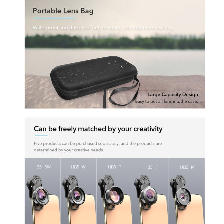 APEXEL APL-HB5 5 in 1 Wide Angle Macro Fisheye HD External Mobile Phone Lens(Set) - free shipping - PMC TechLife - Order now!