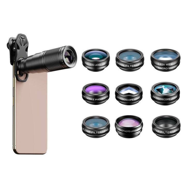 APEXEL APL-22XDG9 22X External Camera Adjustable Focus Mobile Phone Lens(10 in 1) - free shipping - PMC Jewellery - Order now!