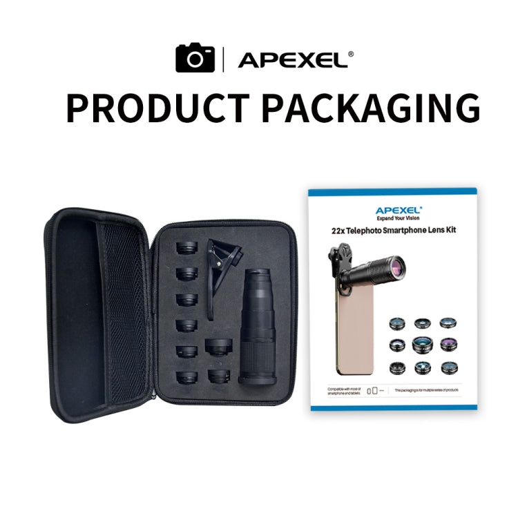 APEXEL APL-22XDG9 22X External Camera Adjustable Focus Mobile Phone Lens(10 in 1) - free shipping - PMC Jewellery - Order now!