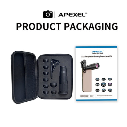 APEXEL APL-22XDG9 22X External Camera Adjustable Focus Mobile Phone Lens(10 in 1) - free shipping - PMC Jewellery - Order now!