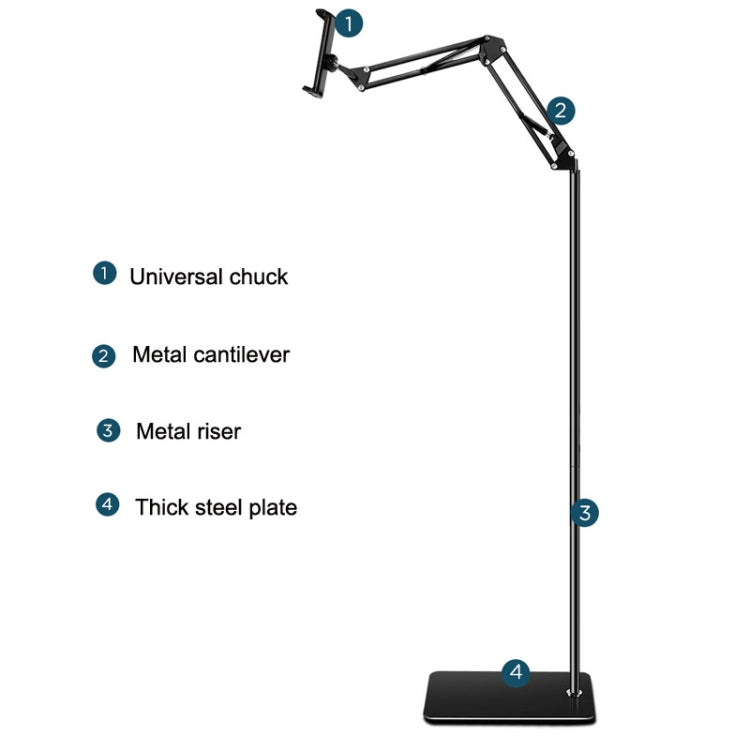 175cm Mobile Phone Tablet Live Broadcast Bedside Lifting Bracket Floor Model (Black) - Lazy Bracket by PMC TechLife | Online Shopping South Africa | PMC TechLife