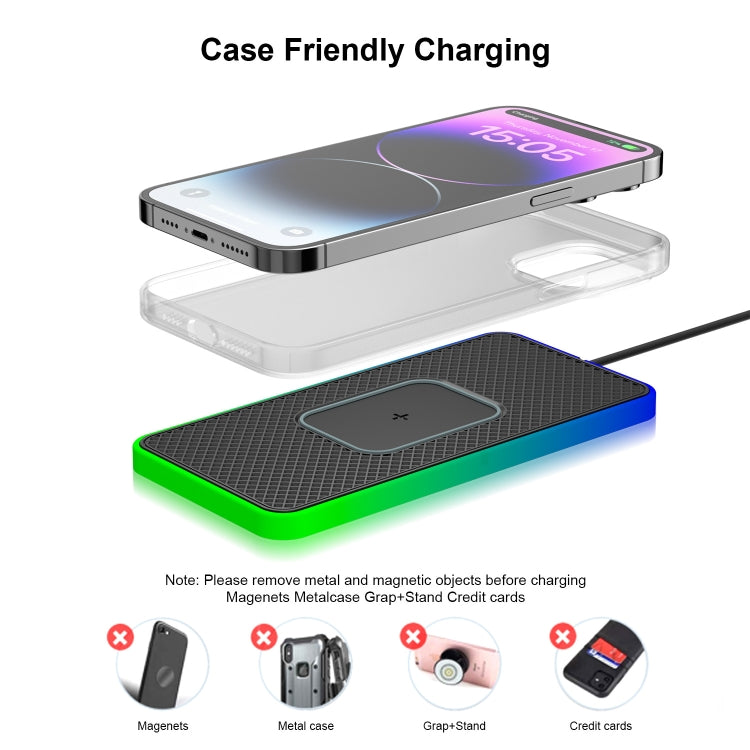 2 In 1 15W Car Mobile Phone Wireless Charger Non-slip Mat with Colorful Light USB Cable 1m - free shipping - PMC TechLife - Order now!