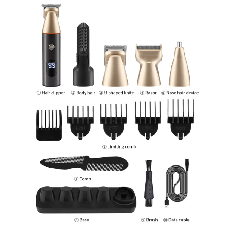 5 In 1 Haircut Digital Display Water Washing Shaver Nose Hair Electric Push Shear Set(Silver) - free shipping - PMC TechLife - Order now!