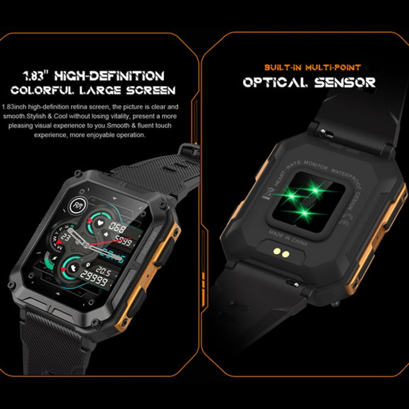 1.83 Inch IP68 Water-resistant Bluetooth Call Sports Smart Watch Outdoor Three-Proof Multifunctional Watch(Orange)