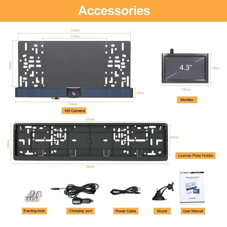 Solar Powered Rear View System Reversing Wireless Transmission Car Camera Display(RC01)