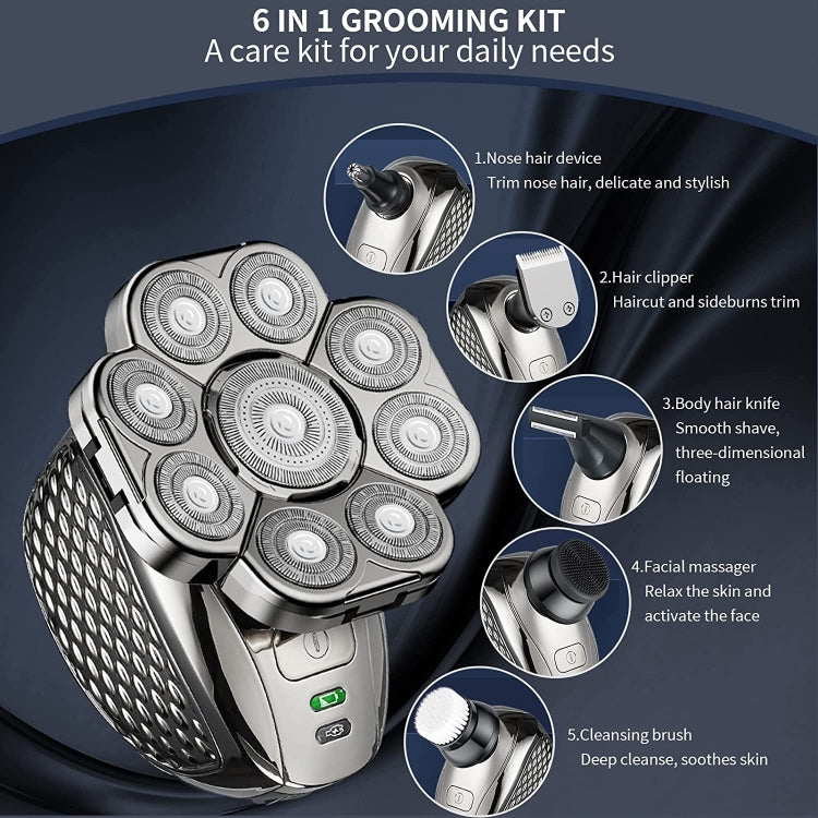 6 In 1 9 Knife Head Multifunctional USB Shaver Full Body Water Washing Shaver Men Hair Bald