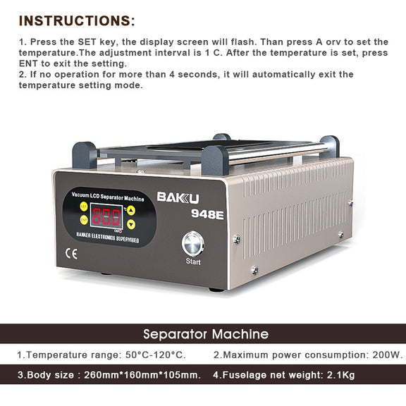 BAKU BA-948E Mobile Phone Liquid Crystal Separation Machine Flat Display Separator Heating Board US Plug 110V