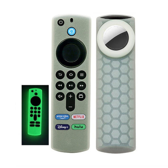 2pcs Remote Control Case For Amazon Fire TV Stick 2021 ALEXA 3rd Gen With Airtag Holder(Luminous Green)