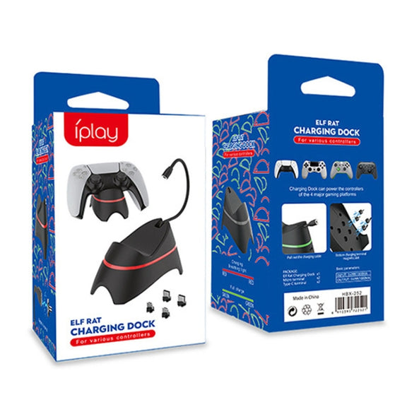 iplay HBX-252 Magnetic Port Gamepad Charger Gaming Accessories for Switch / PS5 / PS4 Slim Pro / X-Box(Black)