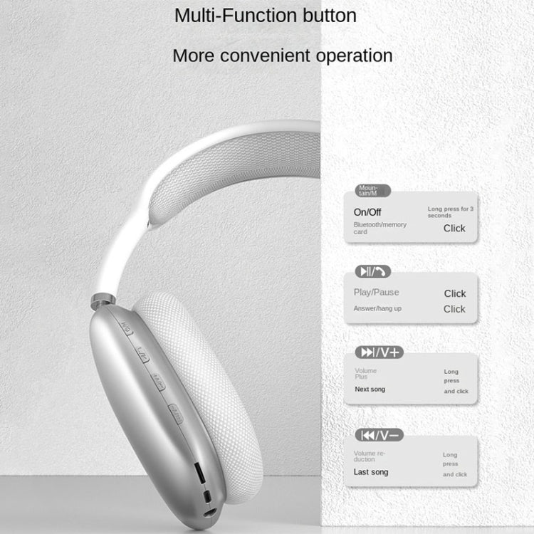 Wireless Bluetooth Headphones Noise Reduction Stereo Gaming Headset(Silver) - Headset & Headphone by PMC TechLife | Online Shopping South Africa | PMC TechLife