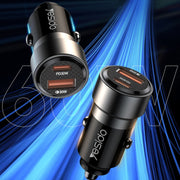 Yesido Y54 With 8 Pin To Type-C/USB-C Line Car Charger QC3.0+PD30W Type-C/USB-C+USB Dual Port Quick Charge(Black)