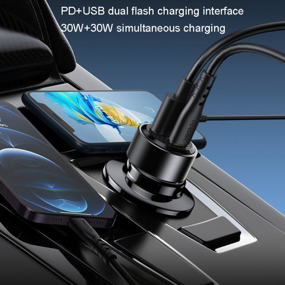 Yesido Y54 With 8 Pin To Type-C/USB-C Line Car Charger QC3.0+PD30W Type-C/USB-C+USB Dual Port Quick Charge(Black)