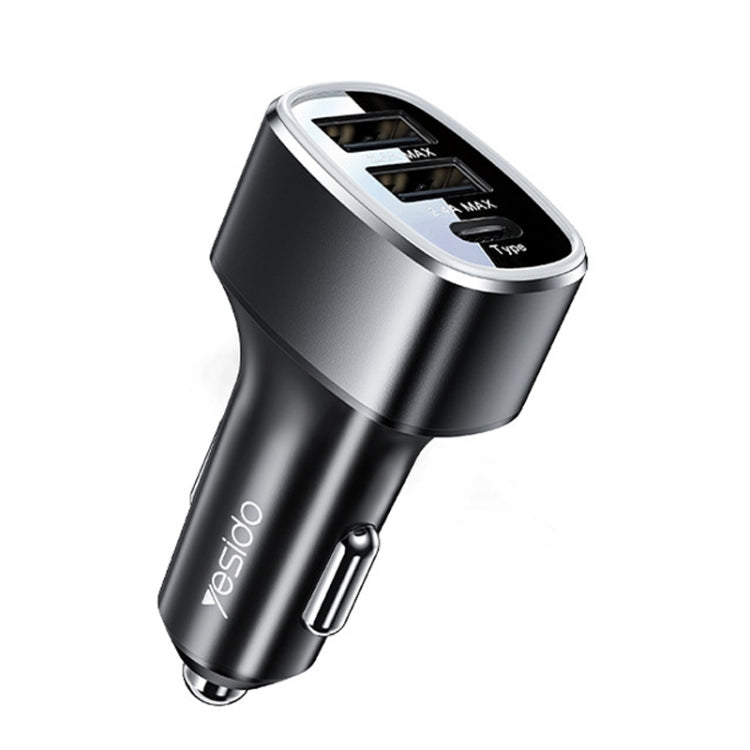Yesido Y47 49W Double USB+Type-C/USB-C Port Car Fast Charger(Black) - free shipping - PMC TechLife - Order now!