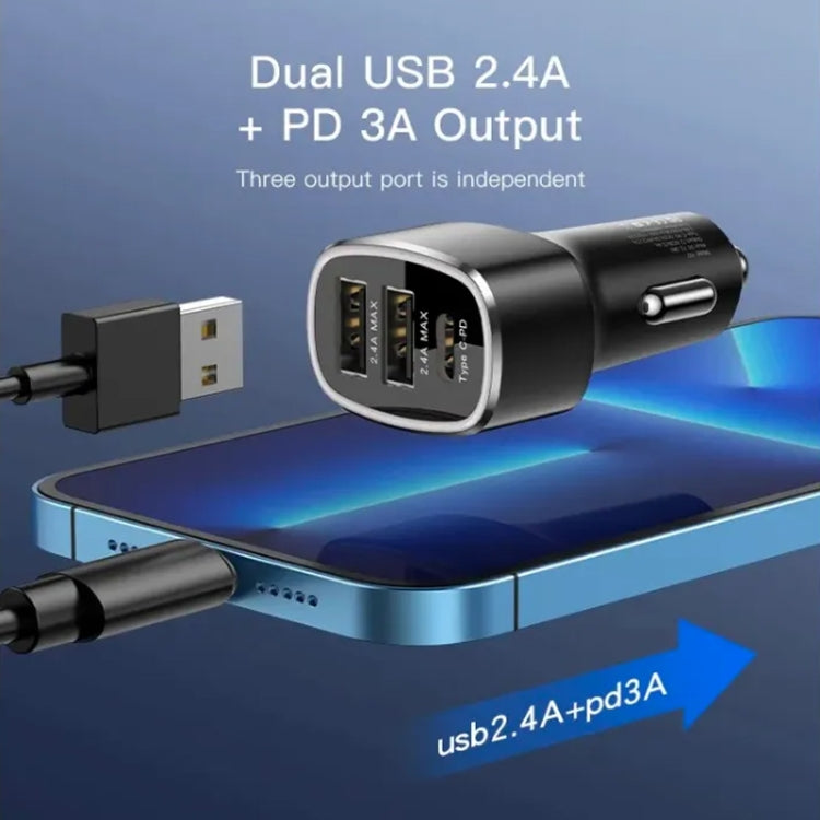 Yesido Y47 49W Double USB+Type-C/USB-C Port Car Fast Charger(Black) - free shipping - PMC TechLife - Order now!