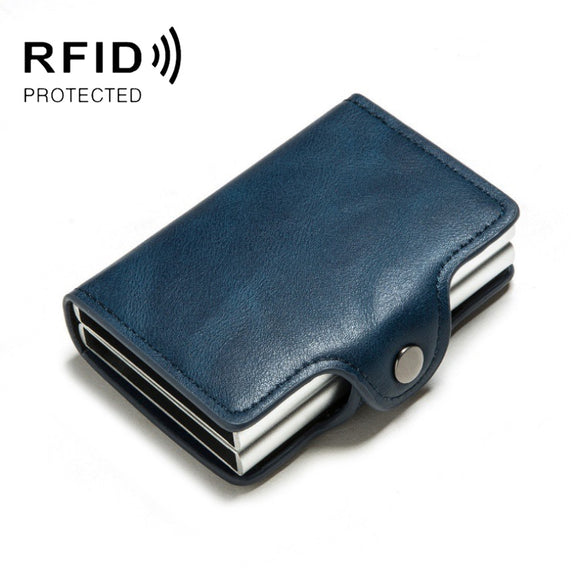 Automatic Pop-up Card Holder Metal Card Box RFID Credit Card Bank Card Box Wallet(Blue)