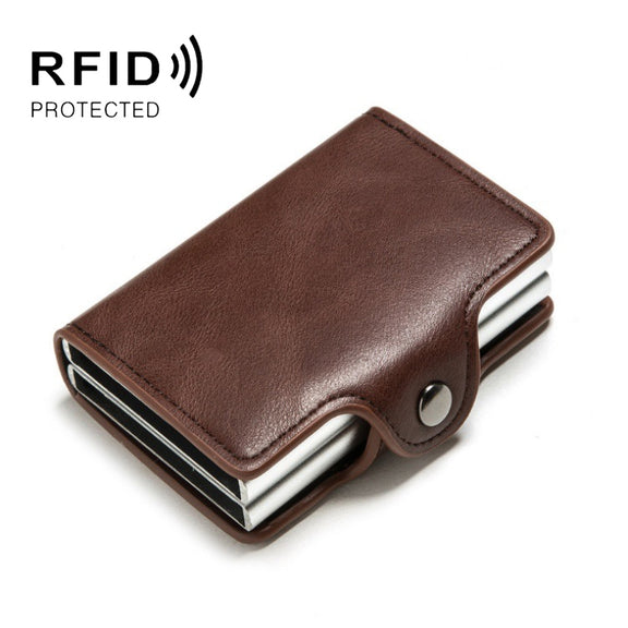 Automatic Pop-up Card Holder Metal Card Box RFID Credit Card Bank Card Box Wallet(Coffee)