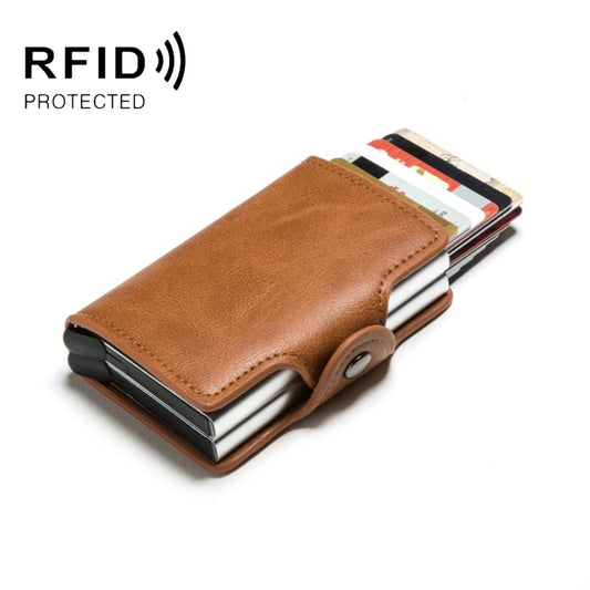 Automatic Pop-up Card Holder Metal Card Box RFID Credit Card Bank Card Box Wallet(Brown) - free shipping - PMC Jewellery - Order now!