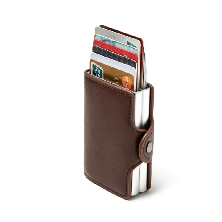 Automatic Pop-up Card Holder Metal Card Box RFID Credit Card Bank Card Box Wallet(Brown)