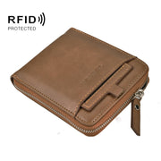 DEABOLAR Men Short Type PU Wallet Retro Zipper RFID Antimagnetic Card Holder(Brown)
