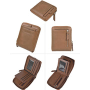 DEABOLAR Men Short Type PU Wallet Retro Zipper RFID Antimagnetic Card Holder(Brown)