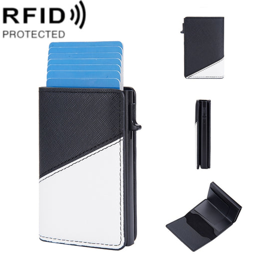 Baellerry RFID Anti-theft Aluminum Box Leather Wallet Side Push Contrasting Antimagnetic Card Holder(Black) - free shipping - PMC Jewellery - Order now!