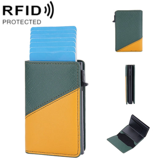 Baellerry RFID Anti-theft Aluminum Box Leather Wallet Side Push Contrasting Antimagnetic Card Holder(Green) - Antimagnetic RFID Package by Baellerry | Online Shopping South Africa | PMC Jewellery | Buy Now Pay Later Mobicred