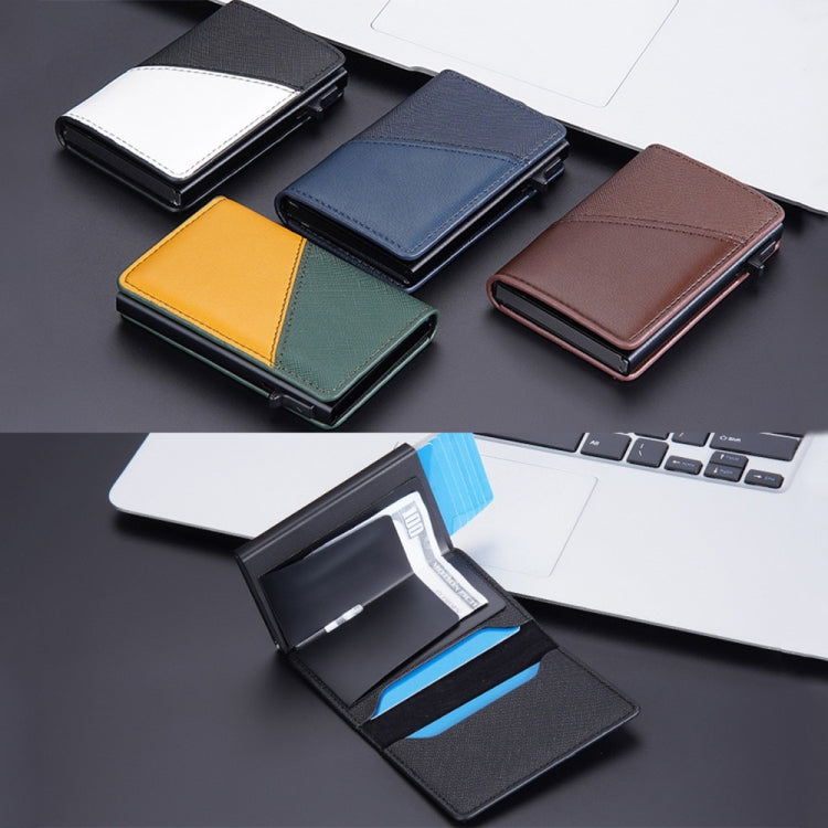 Baellerry RFID Anti-theft Aluminum Box Leather Wallet Side Push Contrasting Antimagnetic Card Holder(Blue) - free shipping - PMC TechLife - Order now!