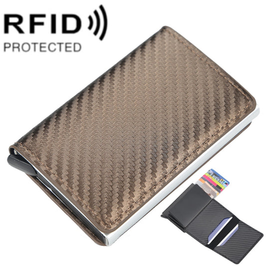 Baellerry RFID Anti-theft Plaid Leather Wallet Metal Aluminum Box Automatic Eject Type Card Holder(Gold) - free shipping - PMC Jewellery - Order now!