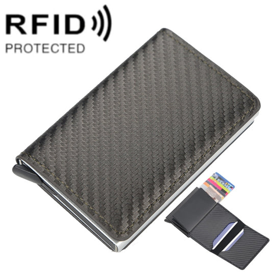 Baellerry RFID Anti-theft Plaid Leather Wallet Metal Aluminum Box Automatic Eject Type Card Holder(Dark Brown) - Antimagnetic RFID Package by Baellerry | Online Shopping South Africa | PMC Jewellery | Buy Now Pay Later Mobicred