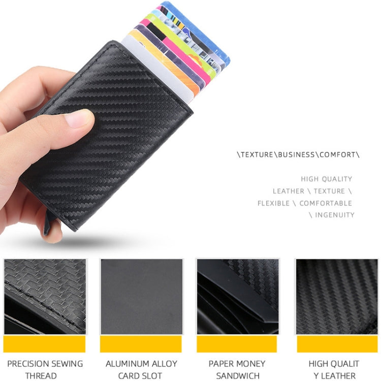 Baellerry RFID Anti-theft Plaid Leather Wallet Metal Aluminum Box Automatic Eject Type Card Holder(Black) - Antimagnetic RFID Package by Baellerry | Online Shopping South Africa | PMC TechLife | Buy Now Pay Later Mobicred