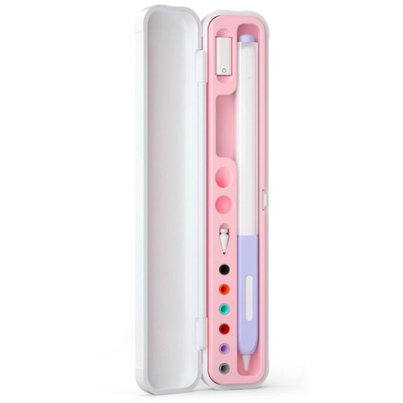 For Apple Pencil 1/2 Capacitance Pen Adapter Accessory Storage Box(Sakura Pink)
